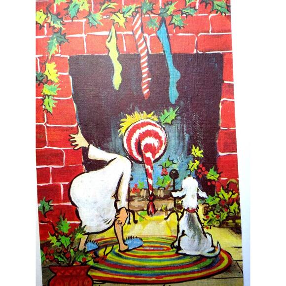 Christmas Child Dog By Chimney Retro Mid Century Mod Groovy Greeting Card NOS - Picture 1 of 4